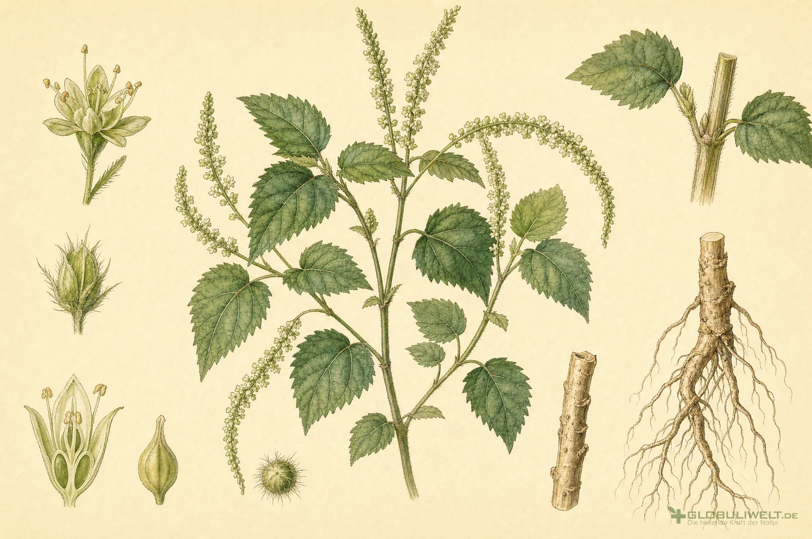 Botanische Illustration von Acalypha indica (Indisches Brennkraut) – Ausgangssubstanz der homöopathischen Globuli