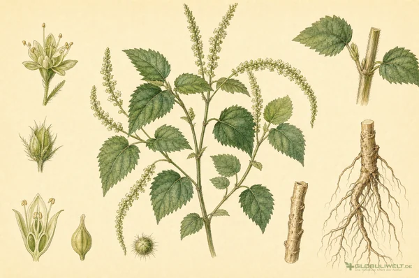 Botanische Illustration von Acalypha indica (Indisches Brennkraut) – Ausgangssubstanz der homöopathischen Globuli
