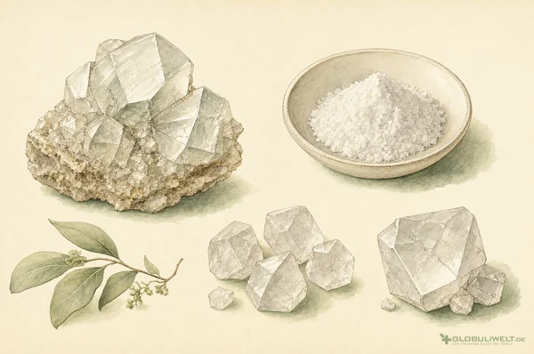 Mineralogische Illustration von Alumen (Alaun) – Ausgangssubstanz der homöopathischen Globuli