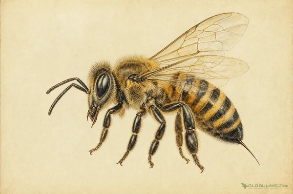 Naturhistorische Illustration von Apisinum (Bienengift) – Ausgangssubstanz der homöopathischen Globuli