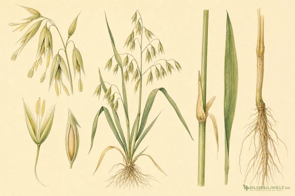 Botanische Illustration von Avena sativa (Saathafer) – Ausgangssubstanz der homöopathischen Globuli