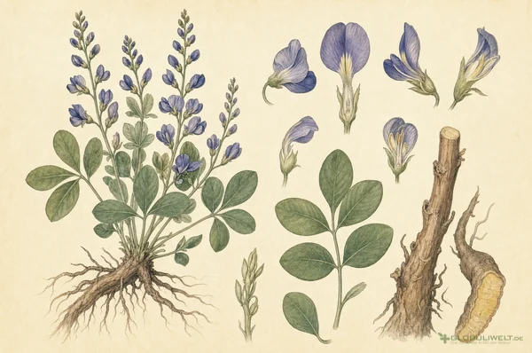 Botanische Illustration von Baptisia tinctoria (Wilder Indigo) – Ausgangssubstanz der homöopathischen Globuli