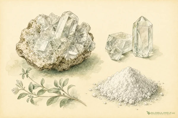 Mineralogische Illustration von Borax (Borax) – Ausgangssubstanz der homöopathischen Globuli