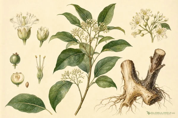 Botanische Illustration von Camphora (Kampfer) – Ausgangssubstanz der homöopathischen Globuli