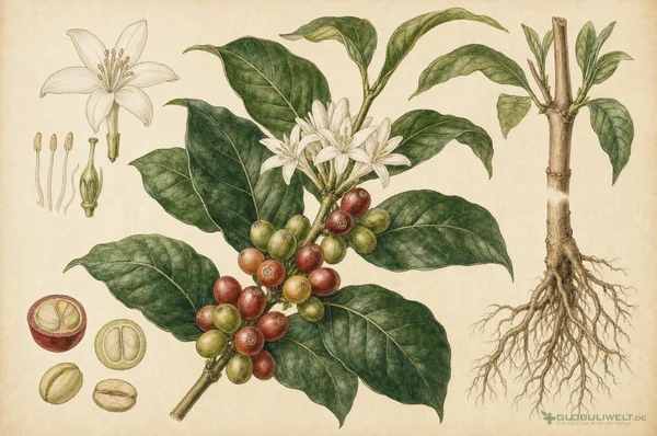 Botanische Illustration von Coffea (Kaffee) – Ausgangssubstanz der homöopathischen Globuli