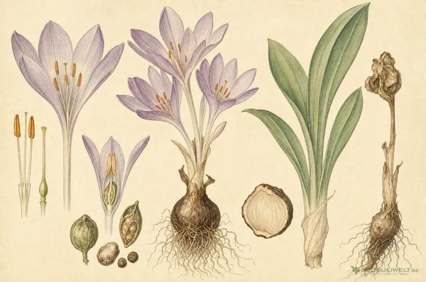 Botanische Illustration von Colchicum (Herbstzeitlose) (Herbstzeitlose) – Ausgangssubstanz der homöopathischen Globuli