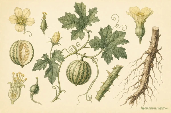 Botanische Illustration von Colocynthis (Koloquinte) – Ausgangssubstanz der homöopathischen Globuli