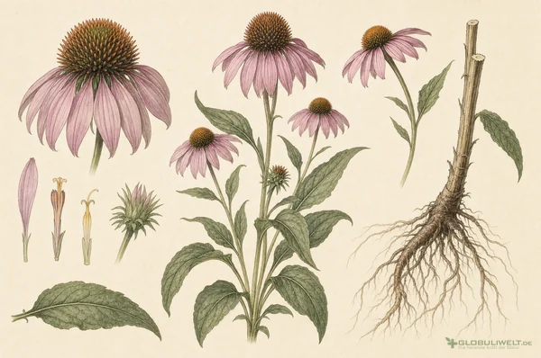 Botanische Illustration von Echinacea (Sonnenhut) – Ausgangssubstanz der homöopathischen Globuli