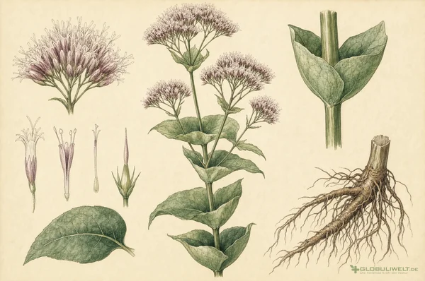 Botanische Illustration von Eupatorium perfoliatum (Wasserdost) (Wasserdost) – Ausgangssubstanz der homöopathischen Globuli