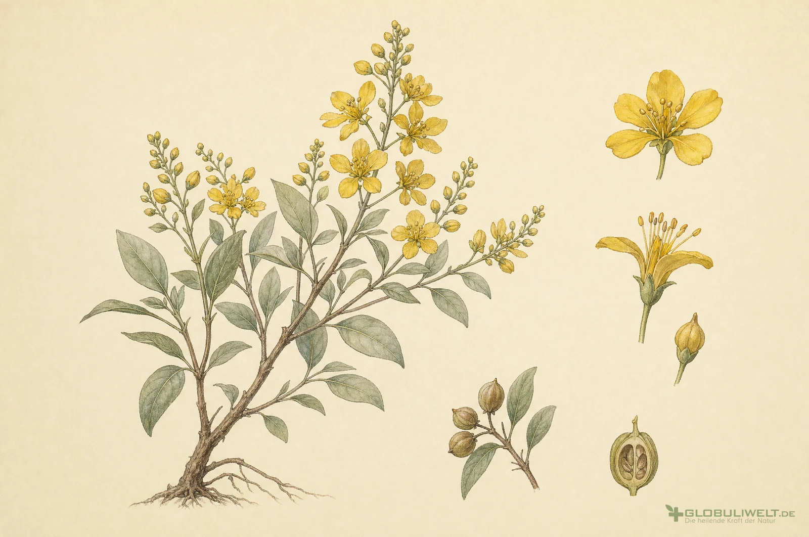 Botanische Illustration von Galphimia glauca (kleiner Goldregen) (Kleiner Goldregen) – Ausgangssubstanz der homöopathischen Globuli