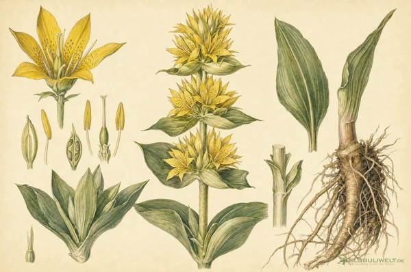 Botanische Illustration von Gentiana lutea (Gelber Enzian) – Ausgangssubstanz der homöopathischen Globuli