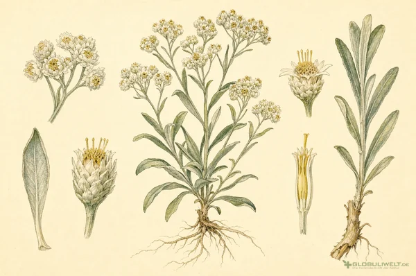 Botanische Illustration von Gnaphalium polycephalum (Vielköpfiges Ruhrkraut) (Vielköpfiges Ruhrkraut) – Ausgangssubstanz der homöopathischen Globuli
