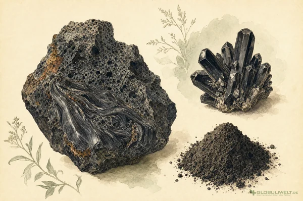 Mineralogische Illustration von Hekla lava (Lava des Hekla) – Ausgangssubstanz der homöopathischen Globuli