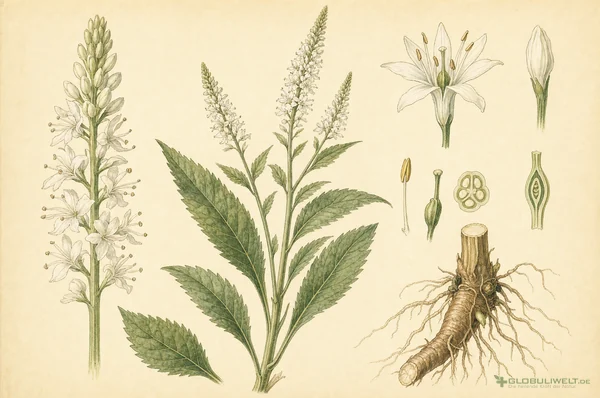 Botanische Illustration von Helonias dioica (Falsche Einhornwurzel) – Ausgangssubstanz der homöopathischen Globuli