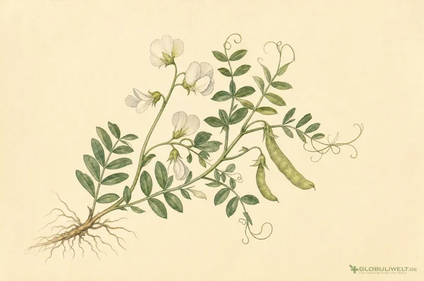 Botanische Illustration von Lathyrus sativus (Saatplatterbse) – Ausgangssubstanz der homöopathischen Globuli