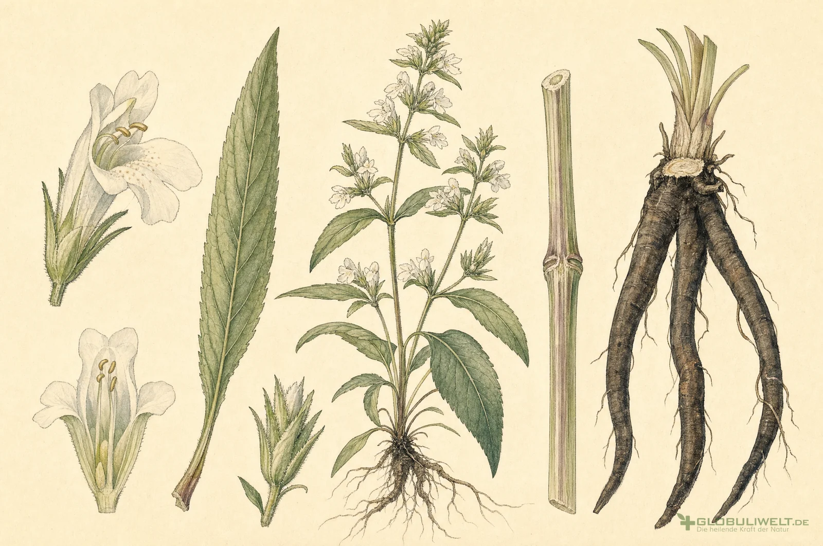 Botanische Illustration von Leptandra virginica (Schwarzwurzel) – Ausgangssubstanz der homöopathischen Globuli