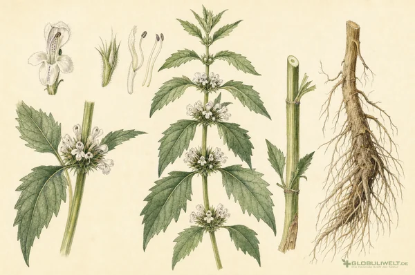Botanische Illustration von Lycopus Virginicus (Virginischer Wolfsfuß) (Virginischer Wolfsfuß) – Ausgangssubstanz der homöopathischen Globuli