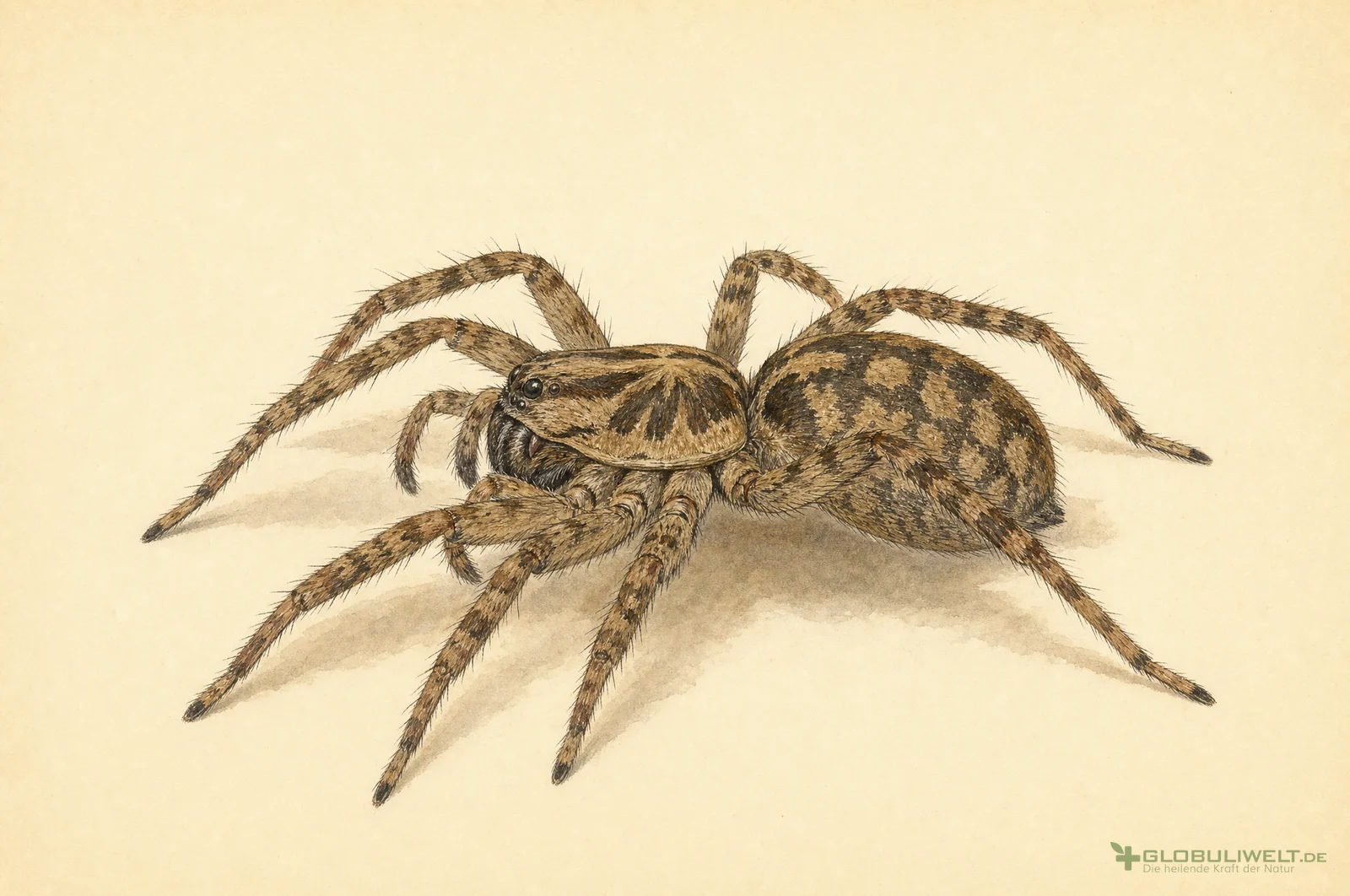 Naturhistorische Illustration von Lycosa Tarentula (Wolfsspinne) (Wolfsspinne (Spanische Tarantel)) – Ausgangssubstanz der homöopathischen Globuli