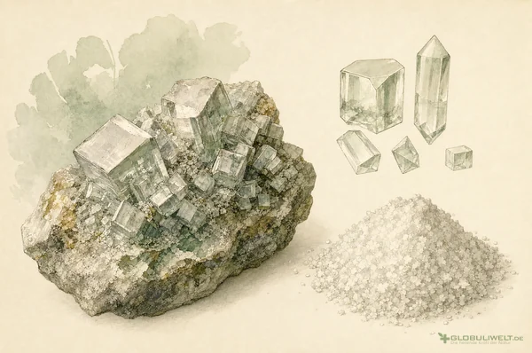 Mineralogische Illustration von Magnesium Jodatum (Magnesiumjodid) (Magnesiumjodid) – Ausgangssubstanz der homöopathischen Globuli