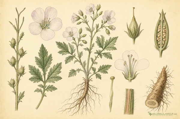 Botanische Illustration von Medorrhinum (Tripper Nosode) (Tripper-Nosode) – Ausgangssubstanz der homöopathischen Globuli