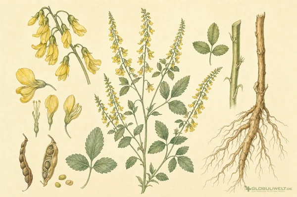 Botanische Illustration von Melilotus Officinalis (gelber Steinklee) (Gelber Steinklee) – Ausgangssubstanz der homöopathischen Globuli