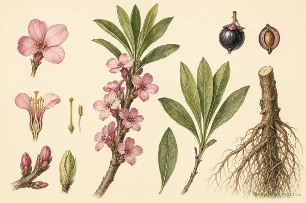 Botanische Illustration von Mezereum (Seidelbast) (Seidelbast) – Ausgangssubstanz der homöopathischen Globuli