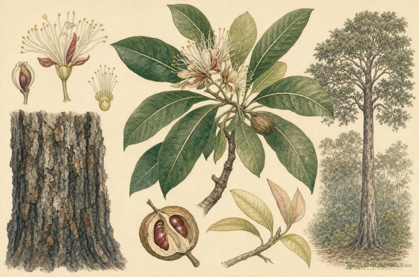 Botanische Illustration von Okoubaka (Okoubaka-Baum) – Ausgangssubstanz der homöopathischen Globuli