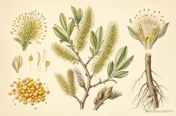 Botanische Illustration von Pollens (Blütenpollen) – Ausgangssubstanz der homöopathischen Globuli