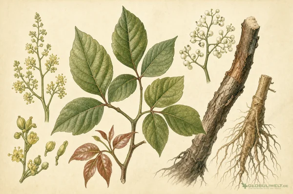Botanische Illustration von Rhus Toxicodendron (Giftsumach) – Ausgangssubstanz der homöopathischen Globuli