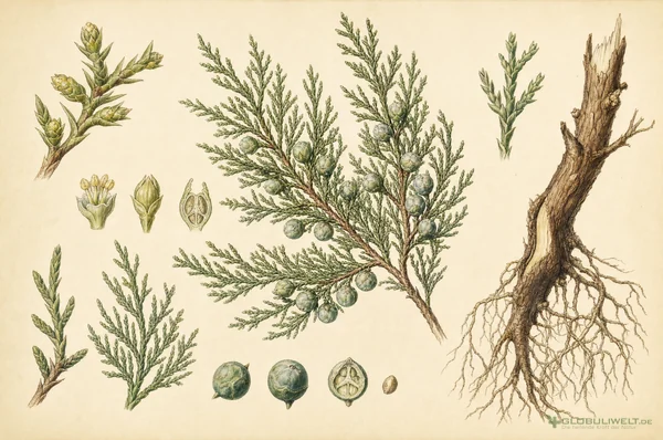 Botanische Illustration von Sabina (Sadebaum) – Ausgangssubstanz der homöopathischen Globuli