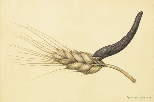 Botanische Illustration von Secale cornutum (Mutterkorn) – Ausgangssubstanz der homöopathischen Globuli