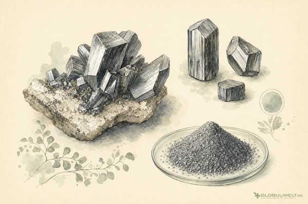 Mineralogische Illustration von Selenium metallicum (Selen) – Ausgangssubstanz der homöopathischen Globuli