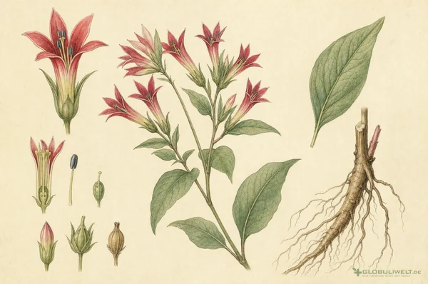 Botanische Illustration von Spigelia Anthelmia (Spigelie bzw. Wurmkraut) (Wurmkraut) – Ausgangssubstanz der homöopathischen Globuli