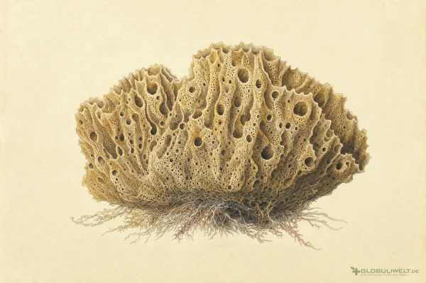 Naturhistorische Illustration von Spongia (Meerschwamm) (Meerschwamm) – Ausgangssubstanz der homöopathischen Globuli