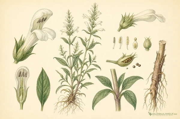 Botanische Illustration von Staphysagria (Stephanskraut) – Ausgangssubstanz der homöopathischen Globuli