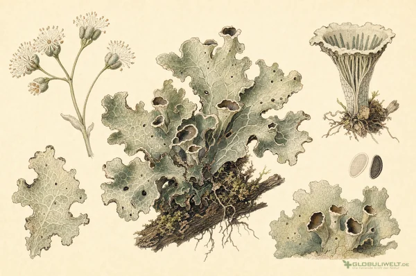 Botanische Illustration von Sticta Pulmonaria (Echte Lungenflechte) (Echte Lungenflechte) – Ausgangssubstanz der homöopathischen Globuli