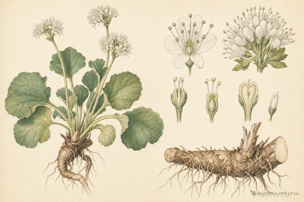 Botanische Illustration von Sumbulus (Moschuswurzel) (Moschuswurzel) – Ausgangssubstanz der homöopathischen Globuli