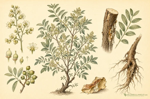 Botanische Illustration von Terebinthina (Terpentin) (Terpentin) – Ausgangssubstanz der homöopathischen Globuli