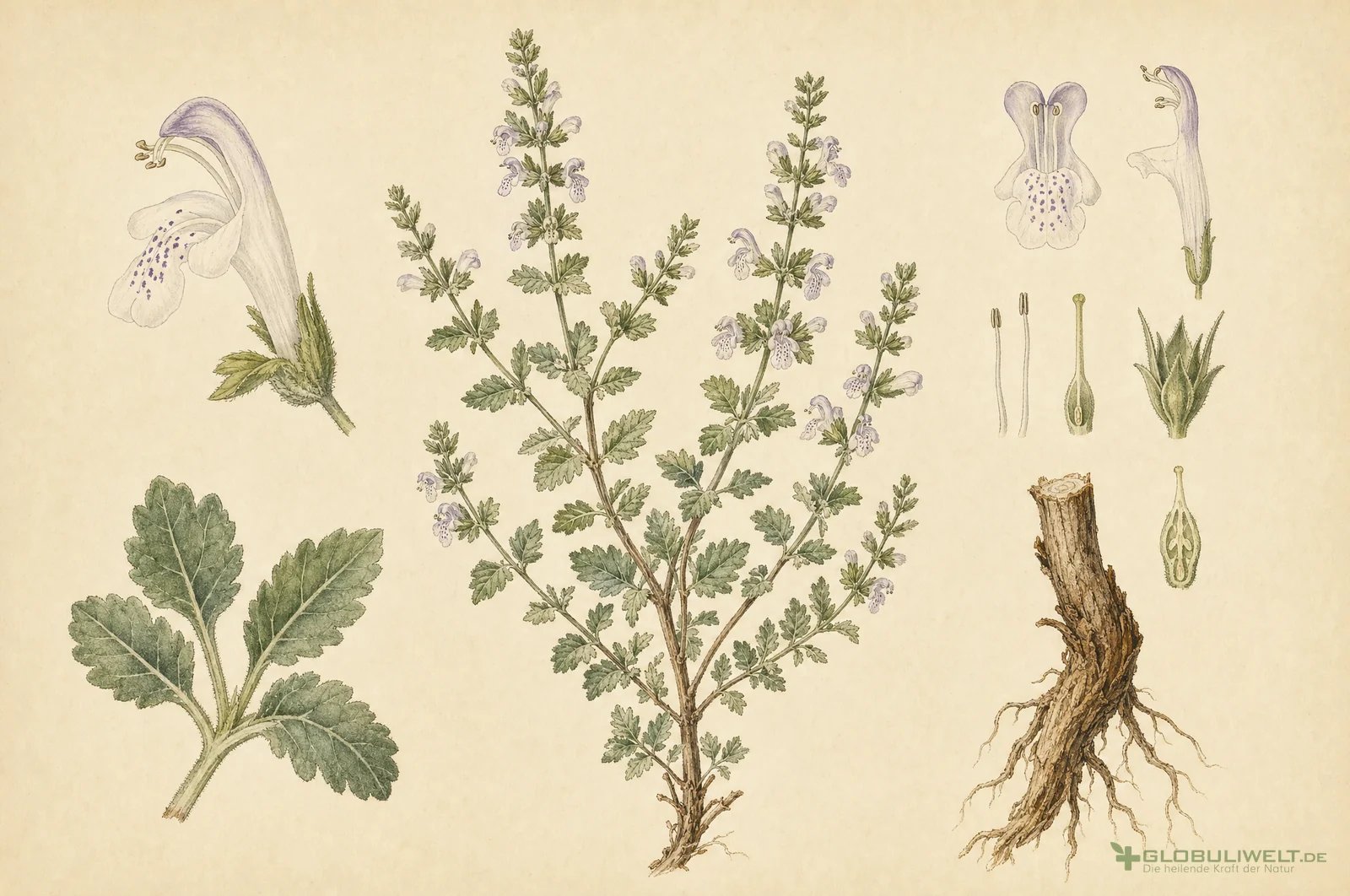 Botanische Illustration von Teucrium Marum Verum (Amberkraut) (Amberkraut) – Ausgangssubstanz der homöopathischen Globuli