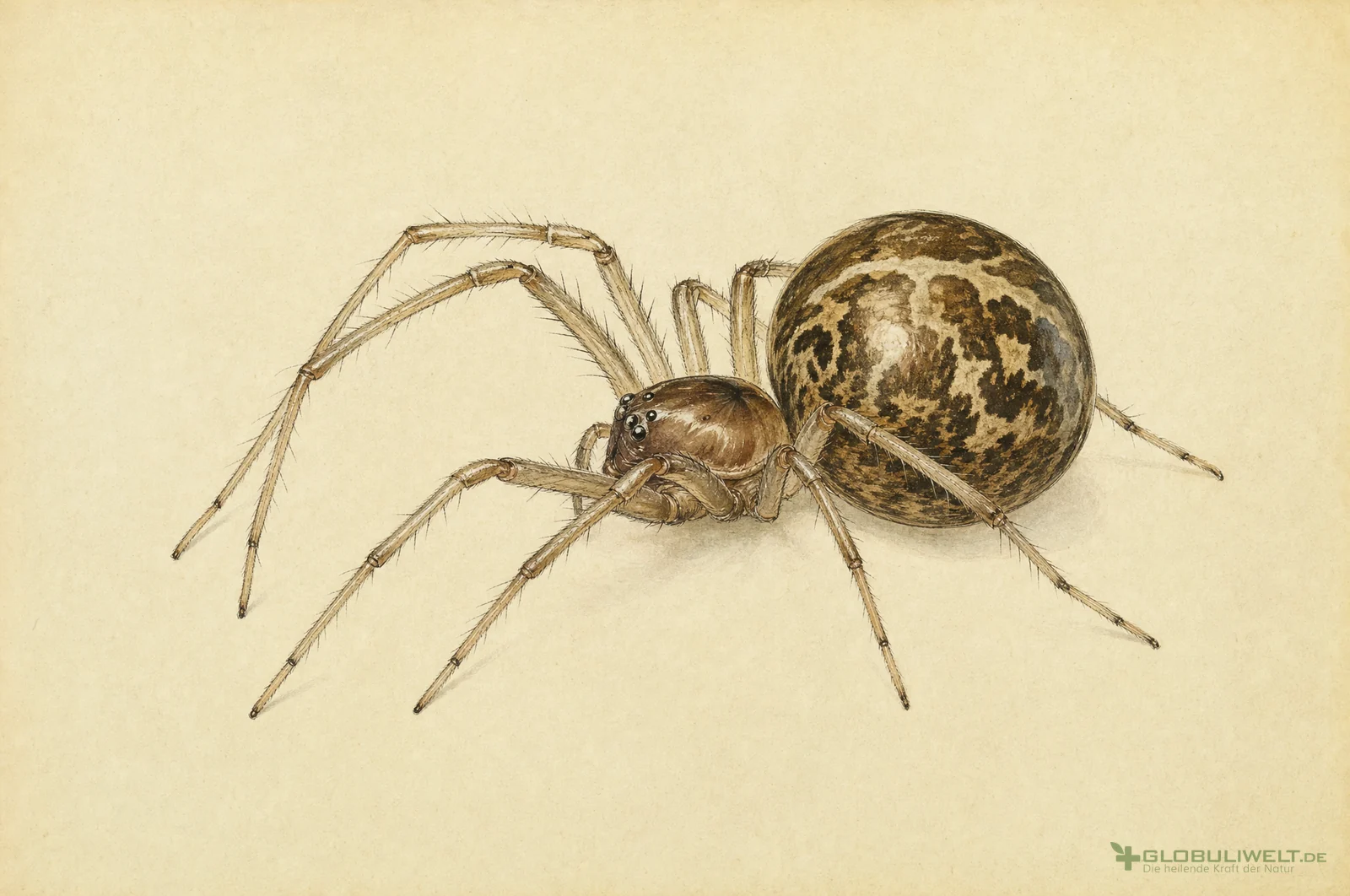Naturhistorische Illustration von Theridion (Braune Kugelspinne) (Braune Kugelspinne) – Ausgangssubstanz der homöopathischen Globuli