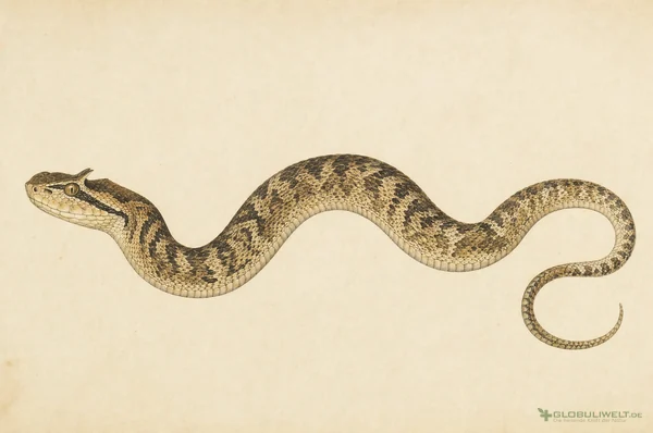 Naturhistorische Illustration von Trogoncephalus Lachesis (Buschmeisterschlange) (Buschmeisterschlange) – Ausgangssubstanz der homöopathischen Globuli
