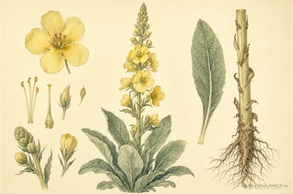 Botanische Illustration von Verbascum (Königskerze) (Königskerze) – Ausgangssubstanz der homöopathischen Globuli