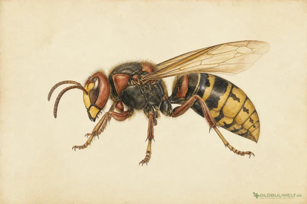 Naturhistorische Illustration von Vespa crabro (Hornisse) – Ausgangssubstanz der homöopathischen Globuli