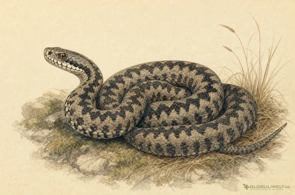 Naturhistorische Illustration von Vipera berus (Kreuzotter) – Ausgangssubstanz der homöopathischen Globuli